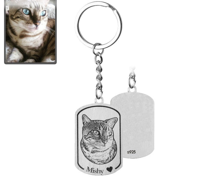 Silhouette cat medallion key ring