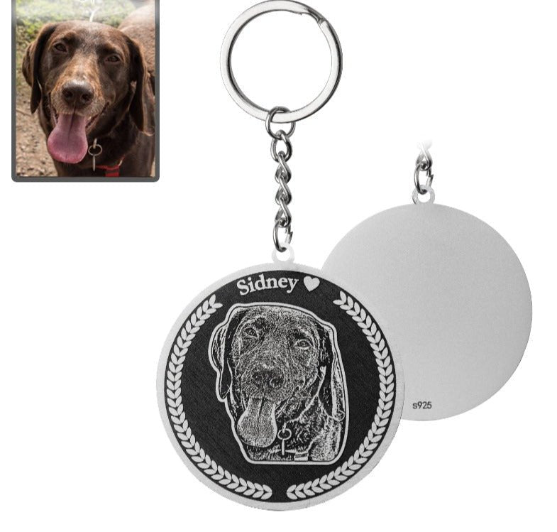 Porte-clés Silhouette de chien médaillon rond