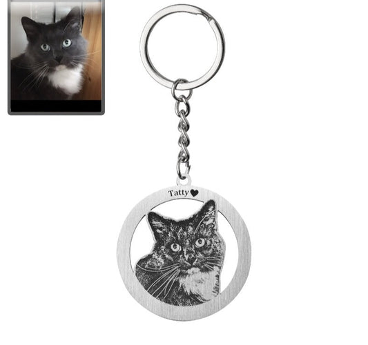 Circle cat silhouette key ring